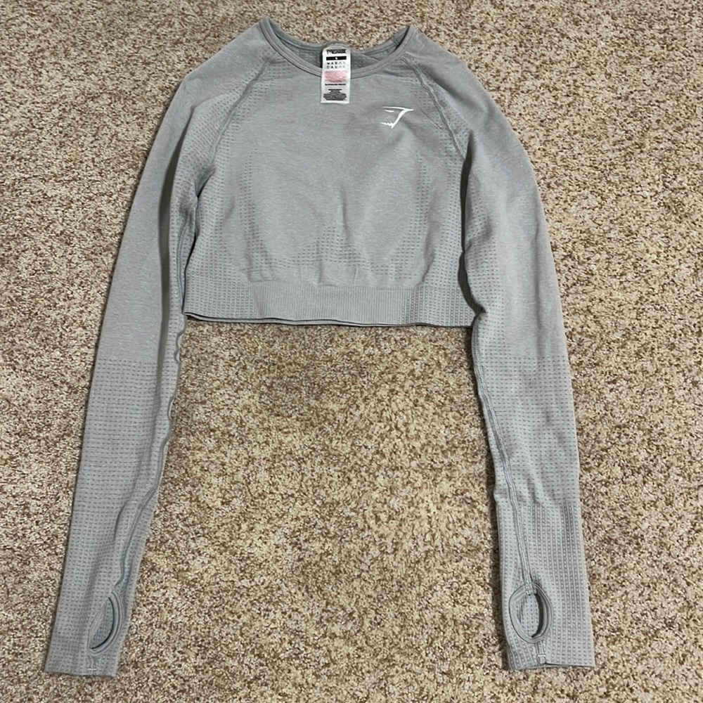 Grey GymShark Long sleeve Workout Crop top. Size Small.